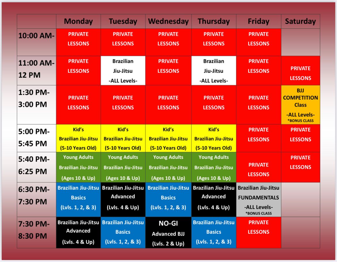 Indianapolis Jiu Jitsu Class Schedule